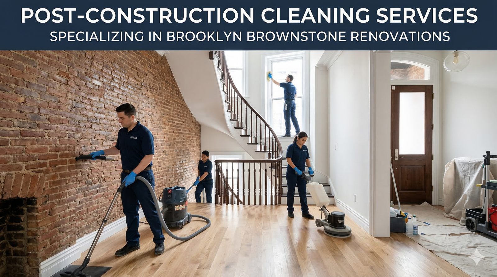 Post construction cleaning services in a Brooklyn brownstone renovation
